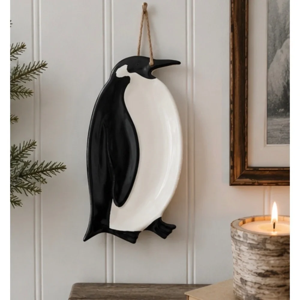 Boston Warehouse Penguin Ceramic Tidbit Trinket Dish Black White‎ Coastal Decor